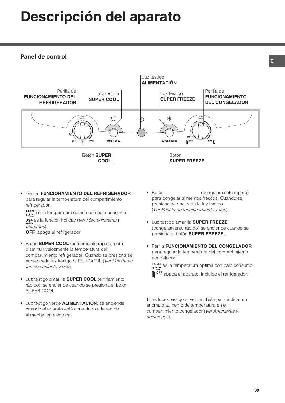 Descripción del aparato | Hotpoint Ariston Combiné NMBL 1922 FW-HA User Manual | Page 39 / 48