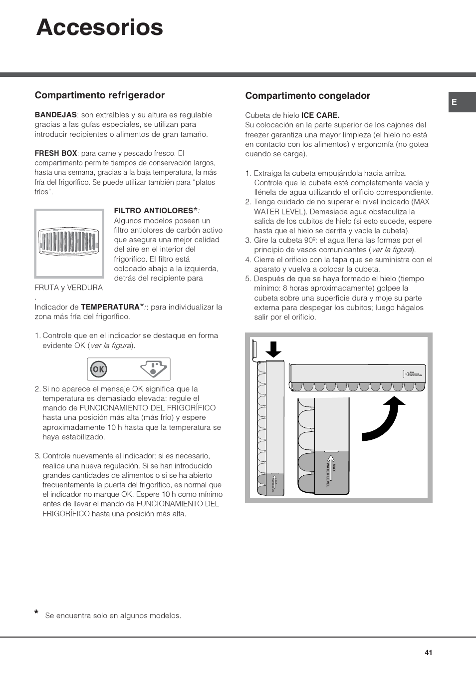 Accesorios, Compartimento refrigerador, Compartimento congelador | Hotpoint Ariston Combiné NMBL 1922 FW-HA User Manual | Page 41 / 48
