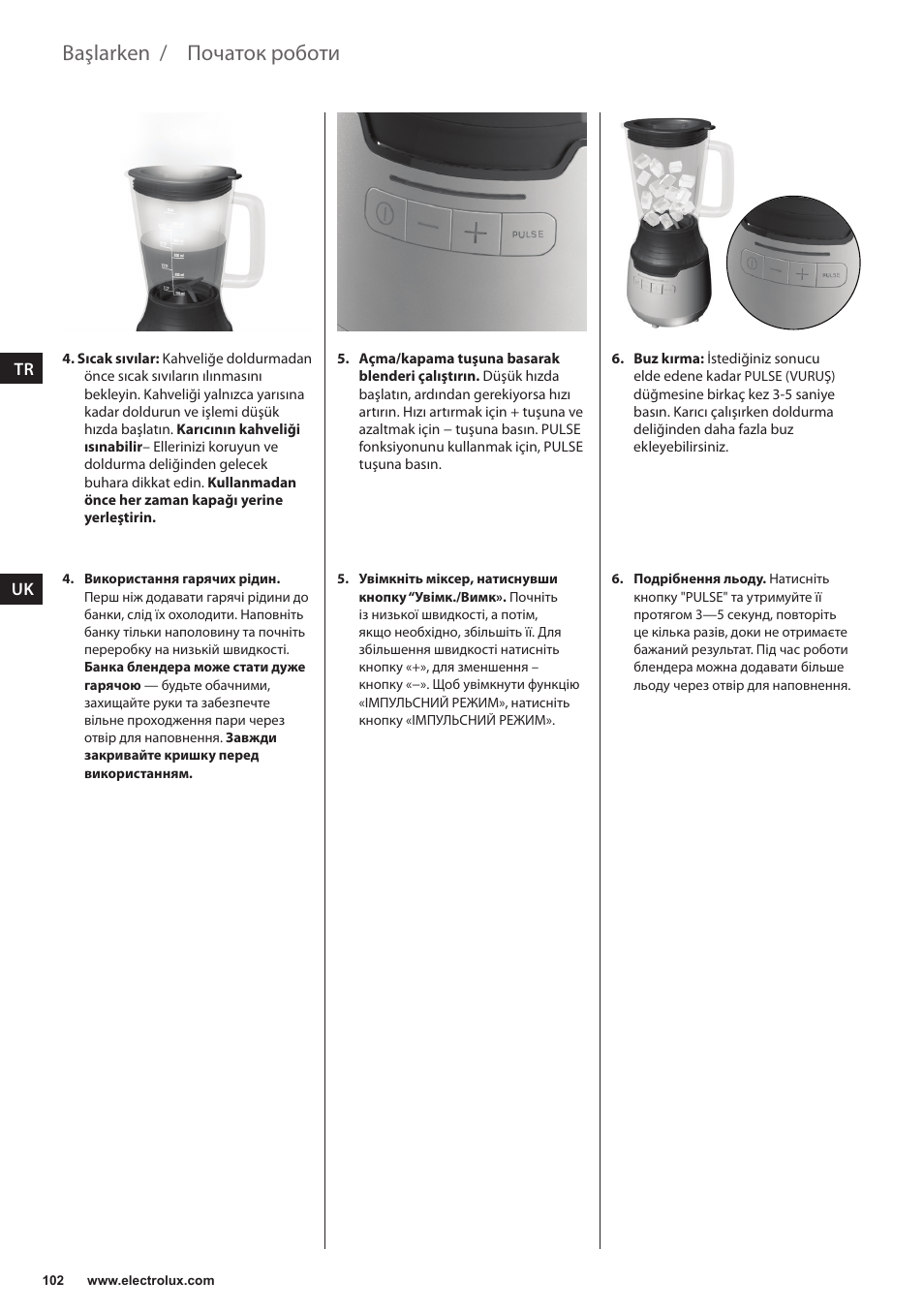 Початок роботи, Başlarken | Electrolux ESB3400 User Manual | Page 102 / 112