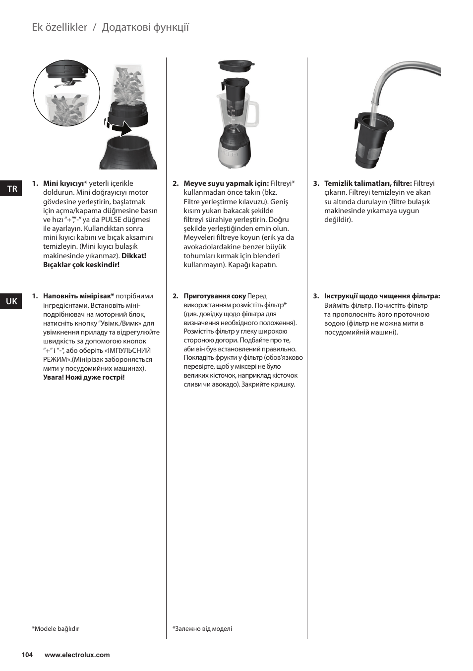 Ek özellikler / додаткові функції | Electrolux ESB3400 User Manual | Page 104 / 112