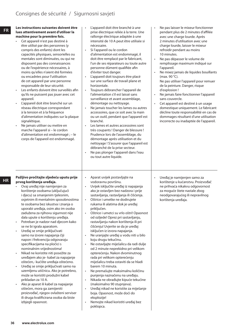 Sigurnosni savjeti, Consignes de sécurité, It hr | Electrolux ESB3400 User Manual | Page 36 / 112