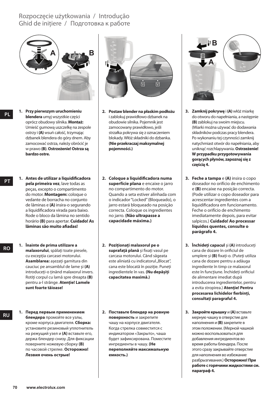 Ab a b, Подготовка к работе, Ghid de iniţiere | Introdução, Rozpoczęcie użytkowania | Electrolux ESB3400 User Manual | Page 70 / 112