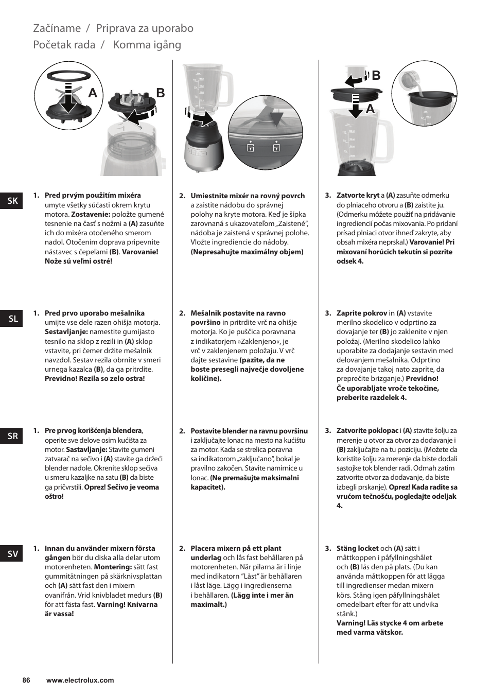 Ab a b, Komma igång, Početak rada | Priprava za uporabo, Začíname | Electrolux ESB3400 User Manual | Page 86 / 112