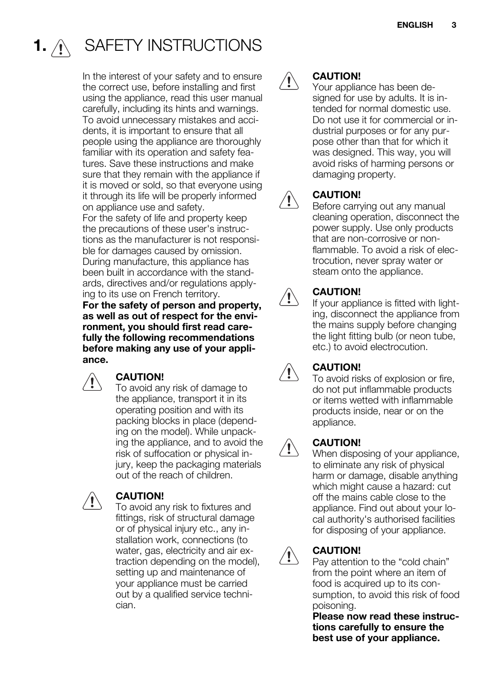 Safety instructions | Electrolux ERN3313AOW User Manual | Page 3 / 24