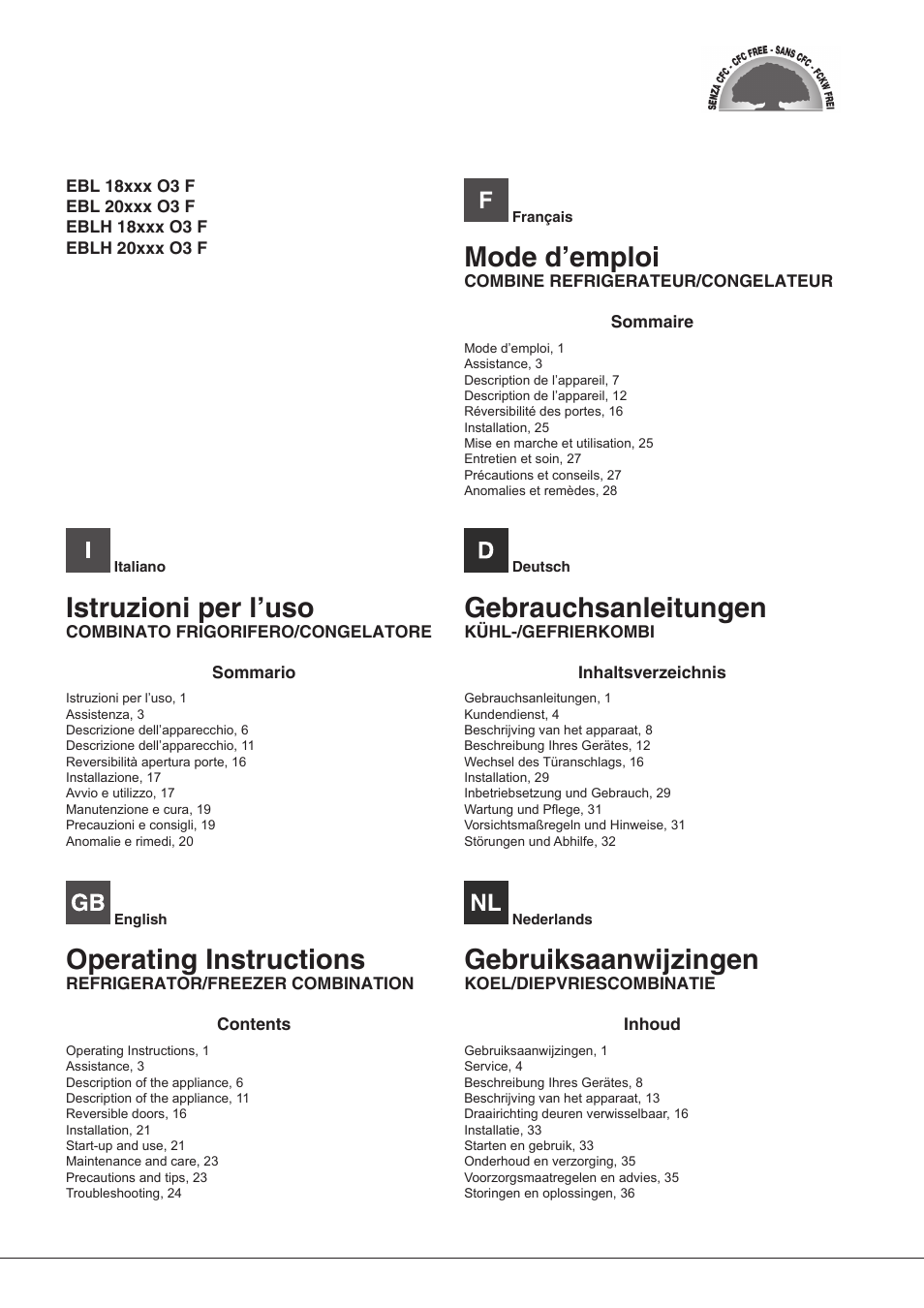 Hotpoint Ariston Combiné EBLH 18213 F O3 User Manual | 52 pages
