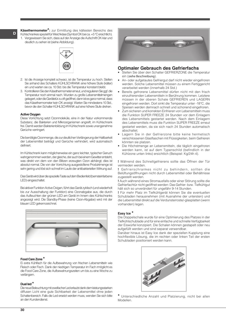 Optimaler gebrauch des gefrierfachs | Hotpoint Ariston Combiné EBLH 18213 F O3 User Manual | Page 30 / 52
