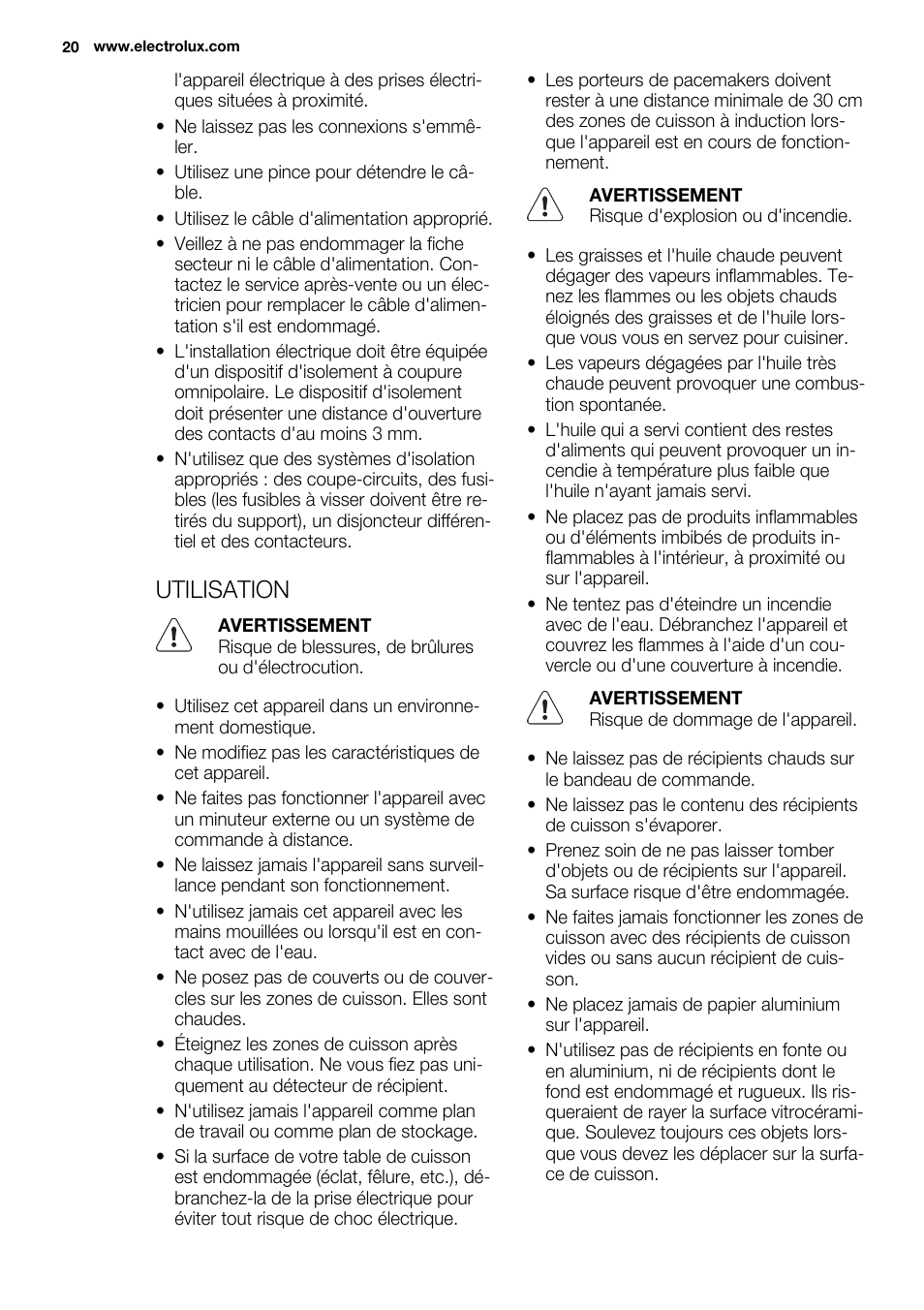 Utilisation | Electrolux EHH6332FOK User Manual | Page 20 / 72