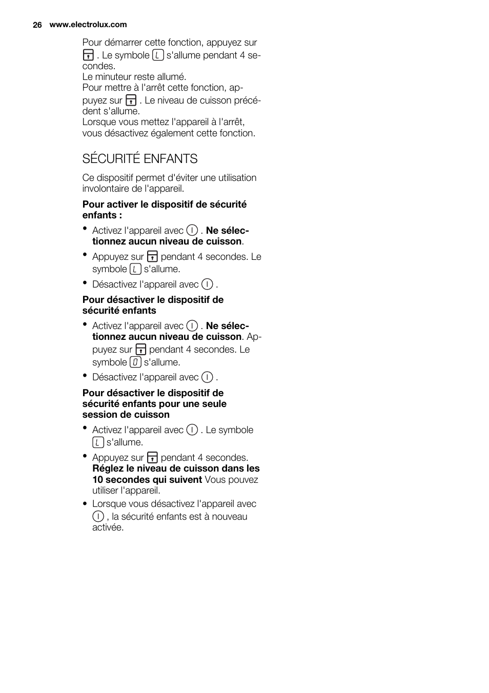 Sécurité enfants | Electrolux EHH6332FOK User Manual | Page 26 / 72