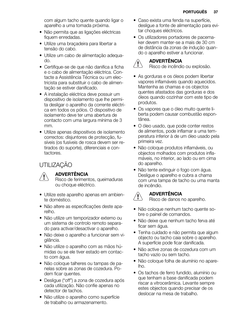 Utilização | Electrolux EHH6332FOK User Manual | Page 37 / 72