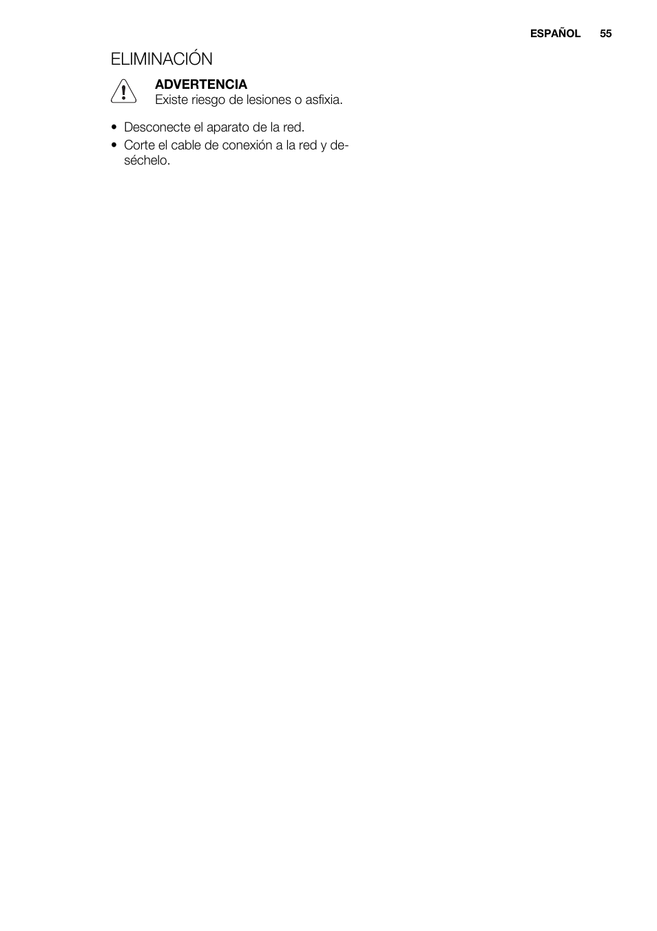 Eliminación | Electrolux EHH6332FOK User Manual | Page 55 / 72