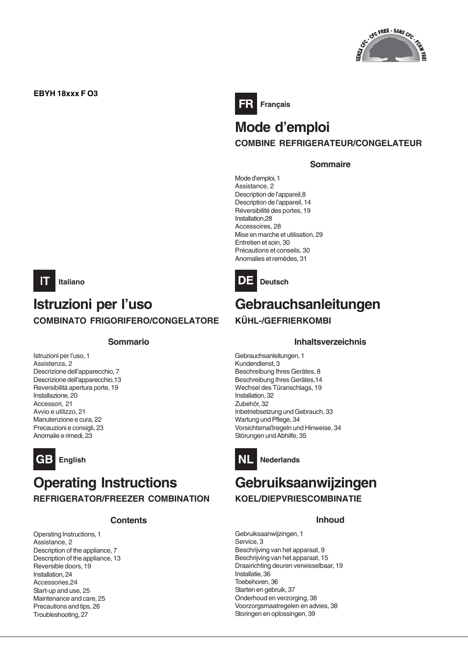 Hotpoint Ariston Combiné EBYH 18213 F O3 User Manual | 64 pages