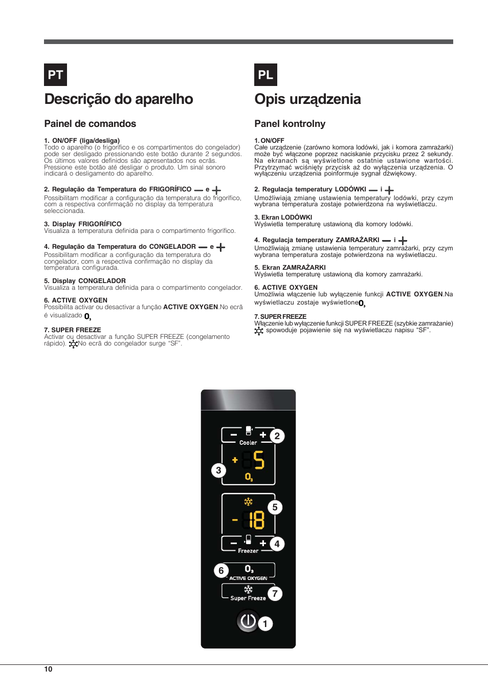 Descrição do aparelho, Painel de comandos | Hotpoint Ariston Combiné EBYH 18213 F O3 User Manual | Page 10 / 64