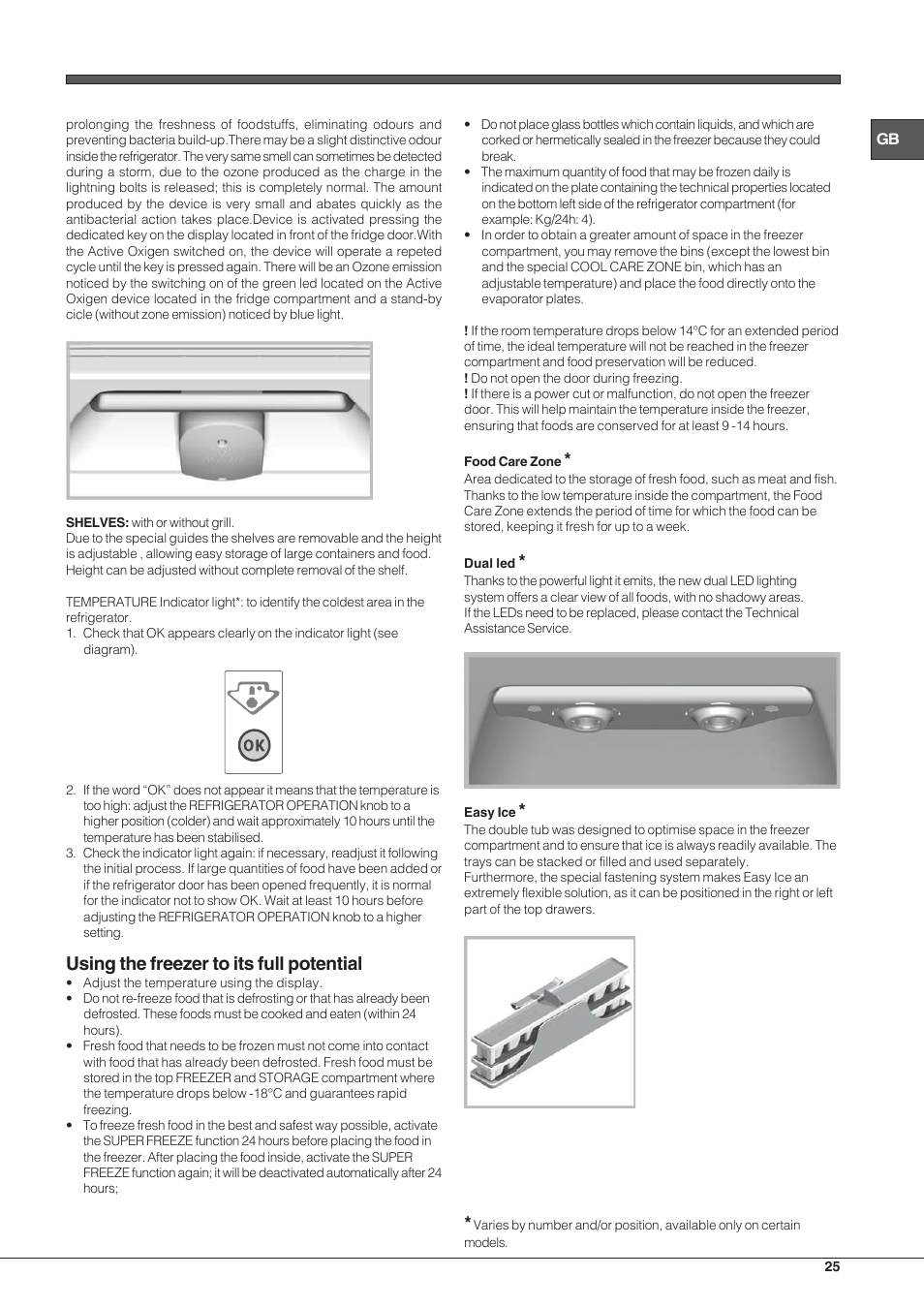 Using the freezer to its full potential | Hotpoint Ariston Combiné EBYH 18213 F O3 User Manual | Page 25 / 64