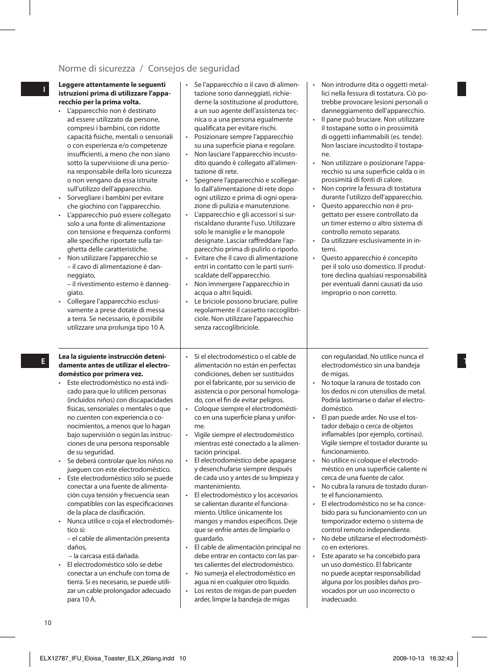 Norme di sicurezza / consejos de seguridad | Electrolux EAT3100 User Manual | Page 10 / 48