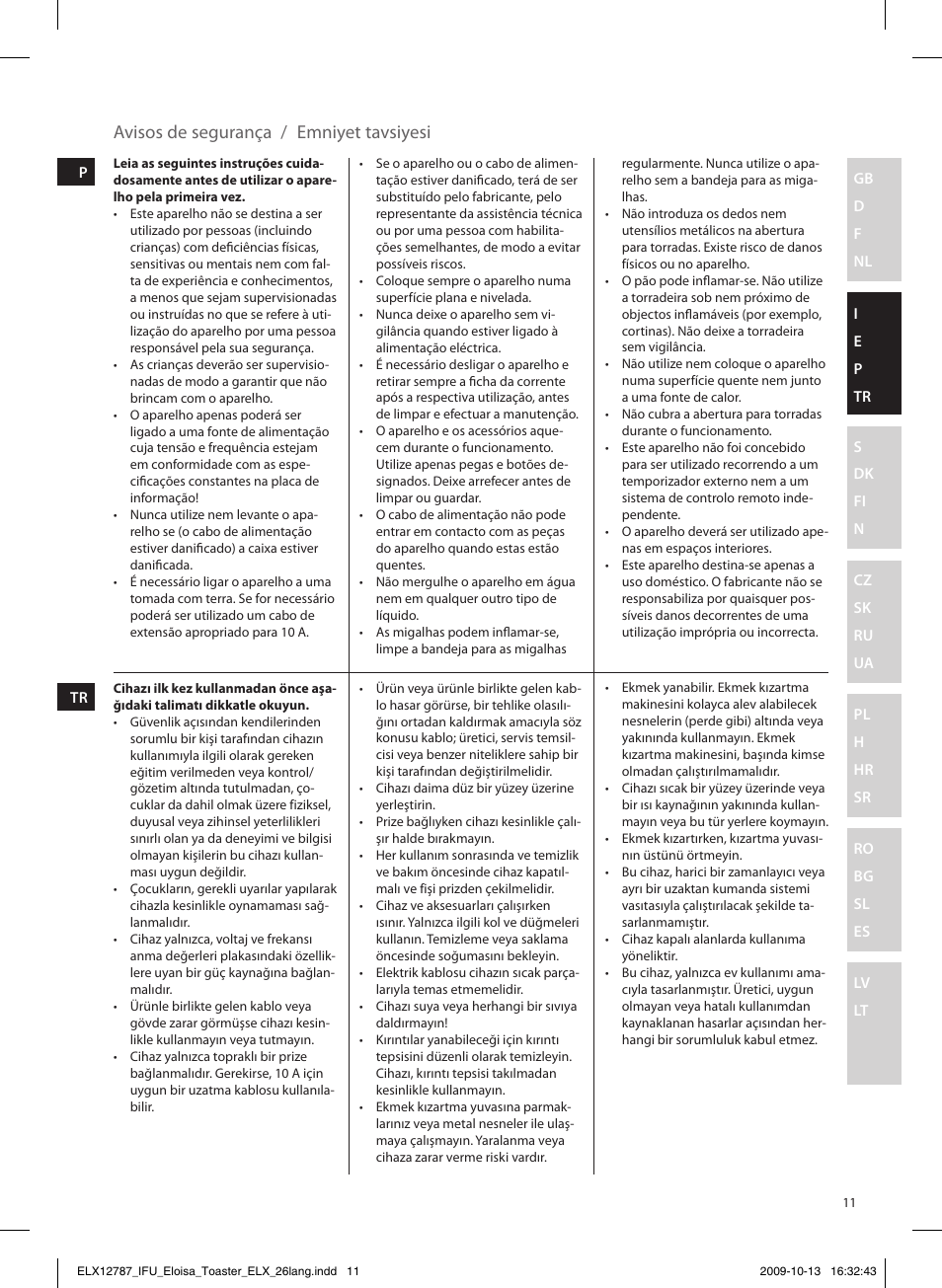Avisos de segurança / emniyet tavsiyesi | Electrolux EAT3100 User Manual | Page 11 / 48