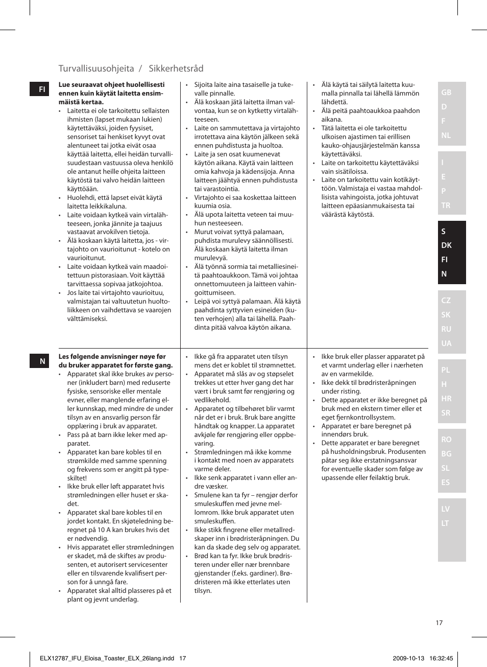 Turvallisuusohjeita / sikkerhetsråd | Electrolux EAT3100 User Manual | Page 17 / 48