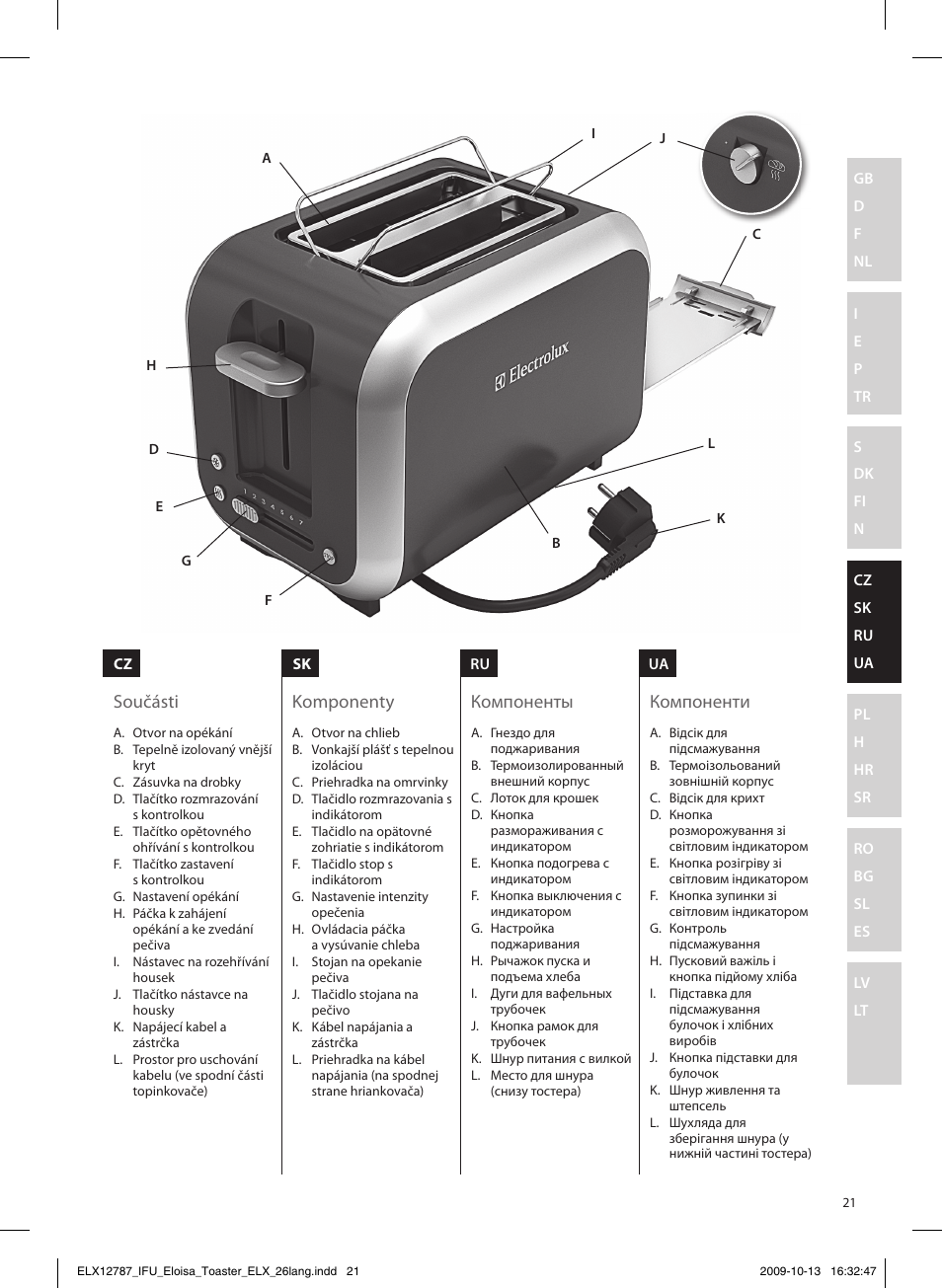 Součásti komponenty компоненты компоненти | Electrolux EAT3100 User Manual | Page 21 / 48
