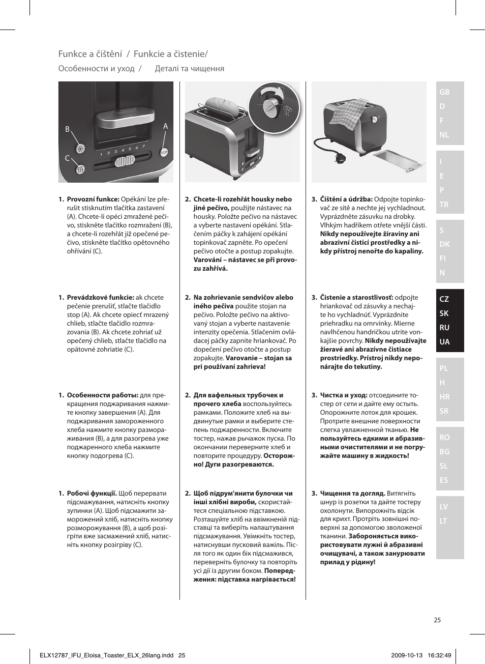 Funkce a čištění, Funkcie a čistenie | Electrolux EAT3100 User Manual | Page 25 / 48