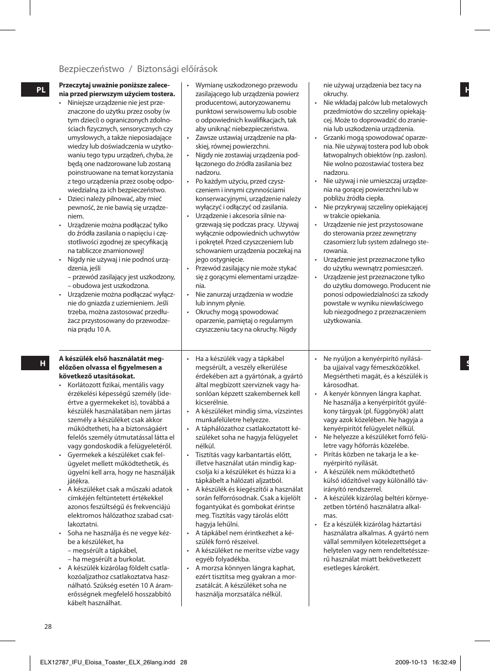 Bezpieczeństwo / biztonsági előírások | Electrolux EAT3100 User Manual | Page 28 / 48