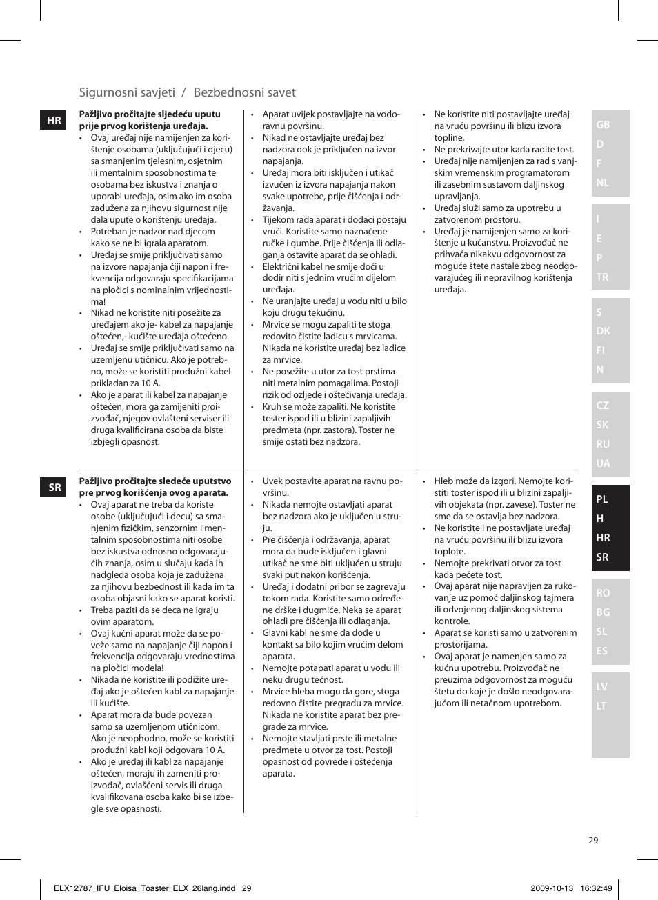 Sigurnosni savjeti / bezbednosni savet | Electrolux EAT3100 User Manual | Page 29 / 48