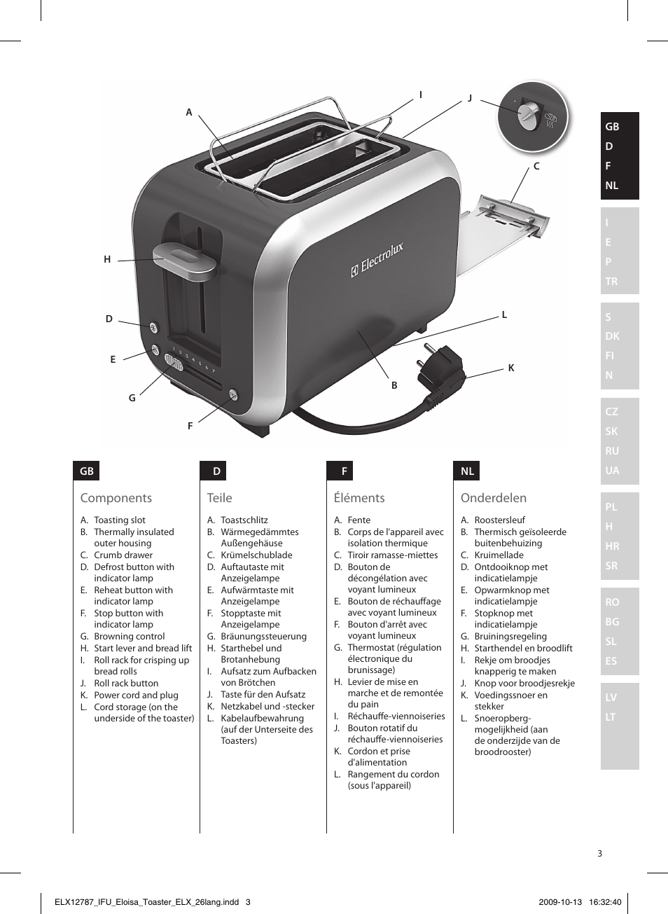 Components teile éléments onderdelen | Electrolux EAT3100 User Manual | Page 3 / 48