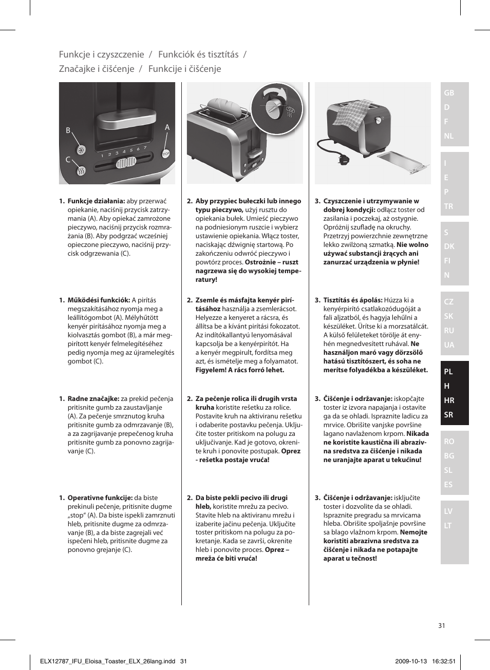 Funkcje i czyszczenie, Funkciók és tisztítás, Značajke i čišćenje | Funkcije i čišćenje | Electrolux EAT3100 User Manual | Page 31 / 48
