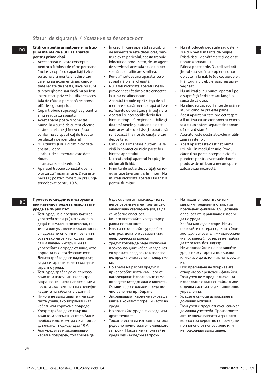 Sfaturi de siguranţă / указания за безопасност | Electrolux EAT3100 User Manual | Page 34 / 48