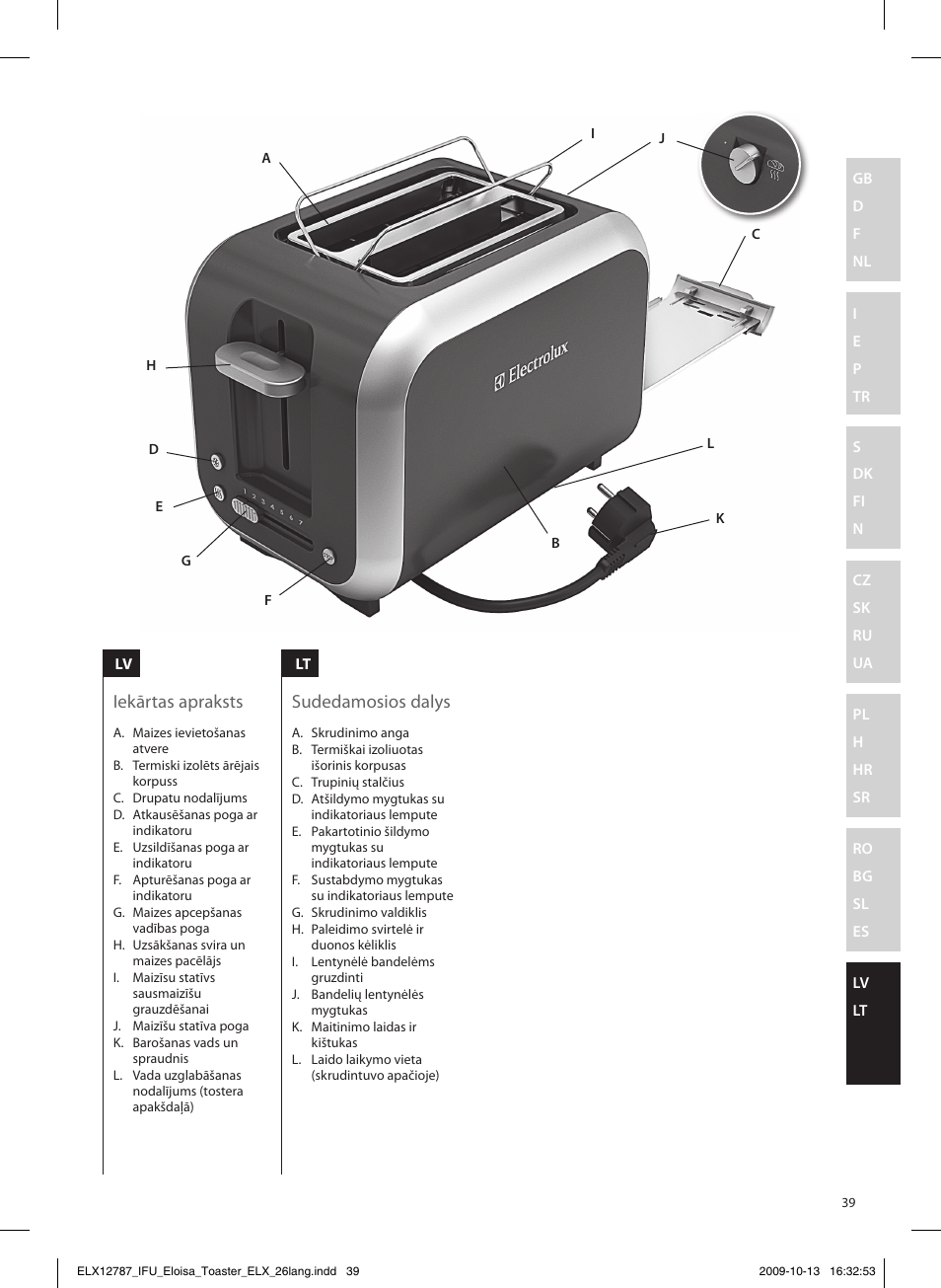 Iekārtas apraksts sudedamosios dalys | Electrolux EAT3100 User Manual | Page 39 / 48