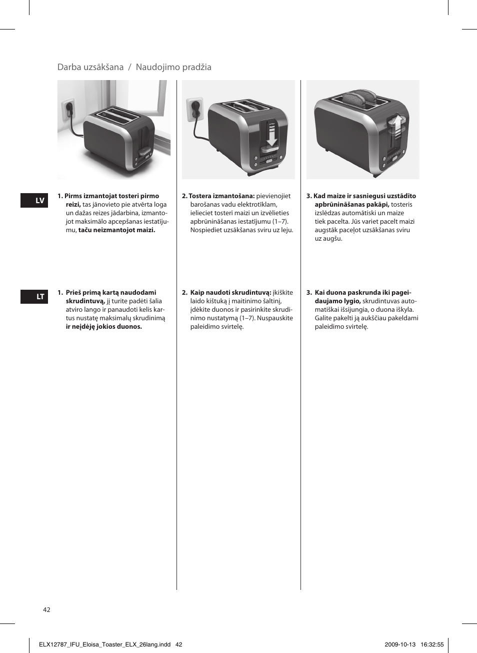 Darba uzsākšana / naudojimo pradžia | Electrolux EAT3100 User Manual | Page 42 / 48