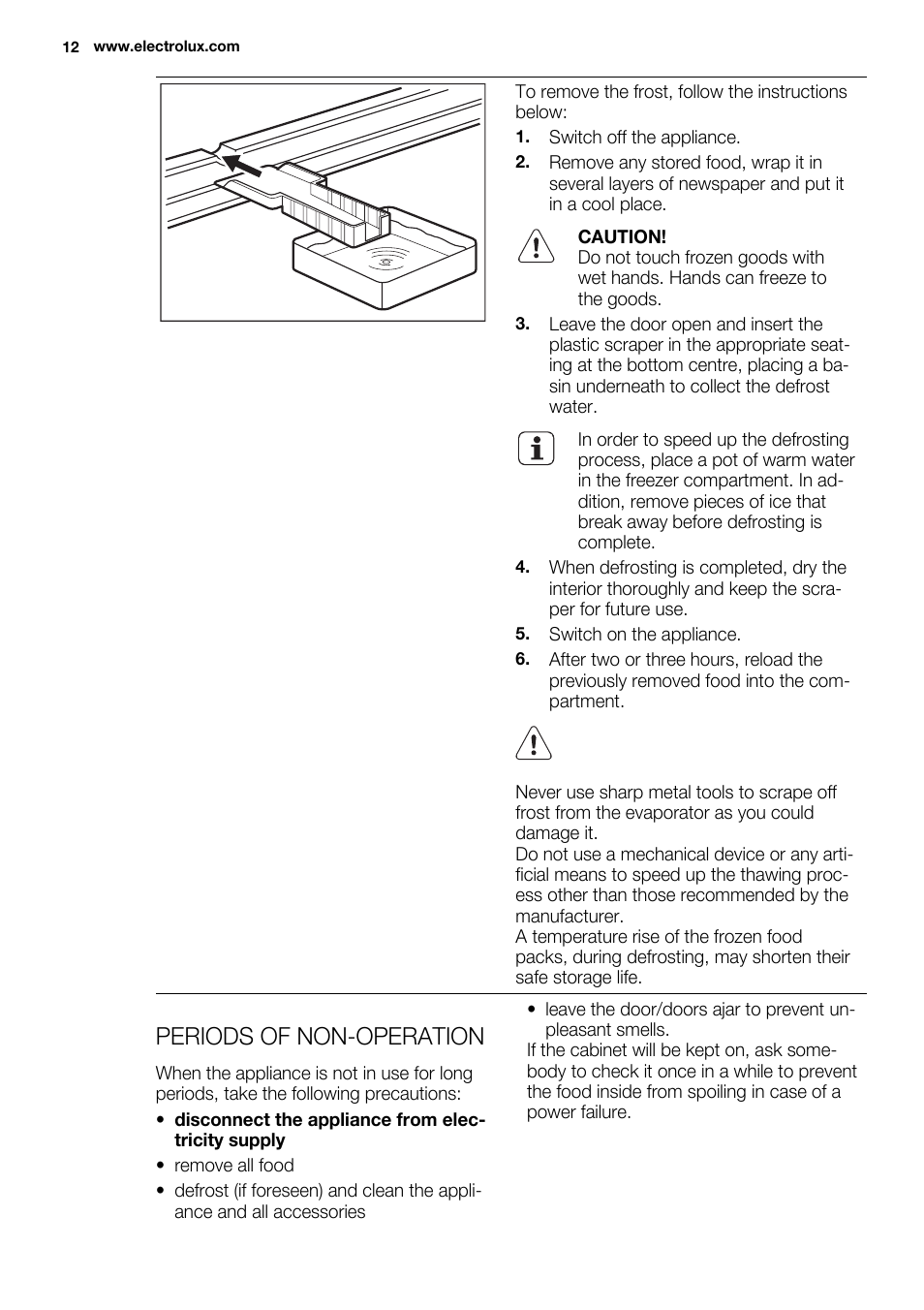 Periods of non-operation | Electrolux ENN2911AOW User Manual | Page 12 / 76