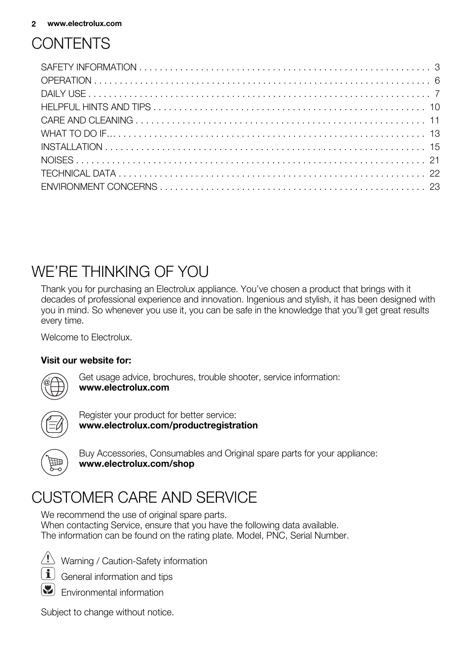 Electrolux ENN2911AOW User Manual | Page 2 / 76