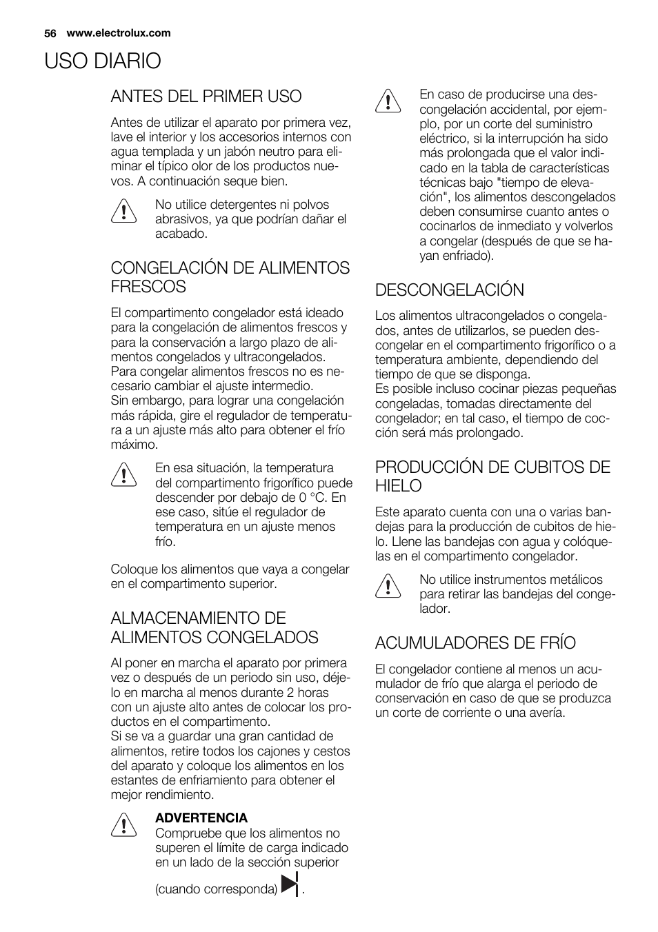 Uso diario | Electrolux ENN2911AOW User Manual | Page 56 / 76