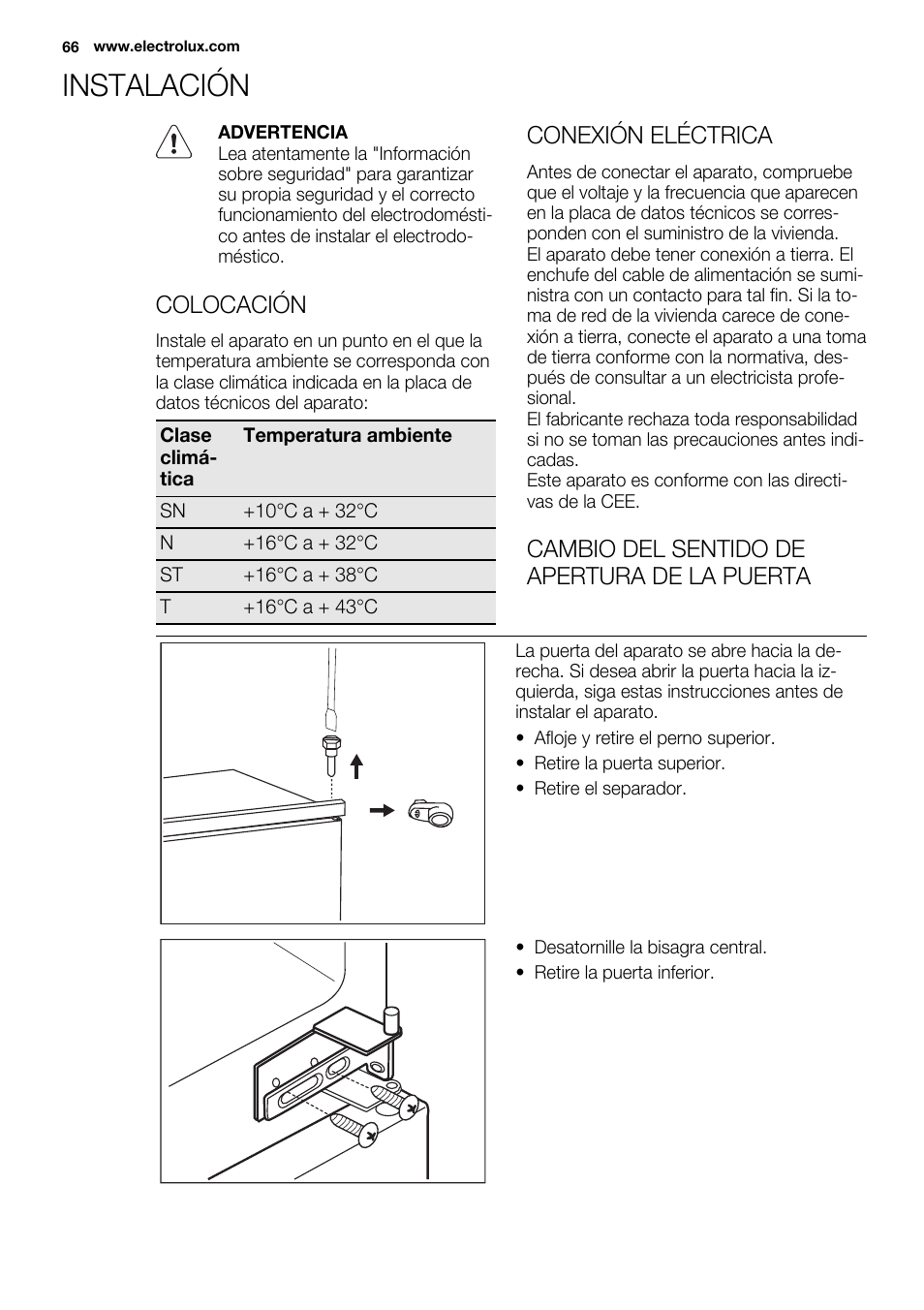 Instalación | Electrolux ENN2911AOW User Manual | Page 66 / 76