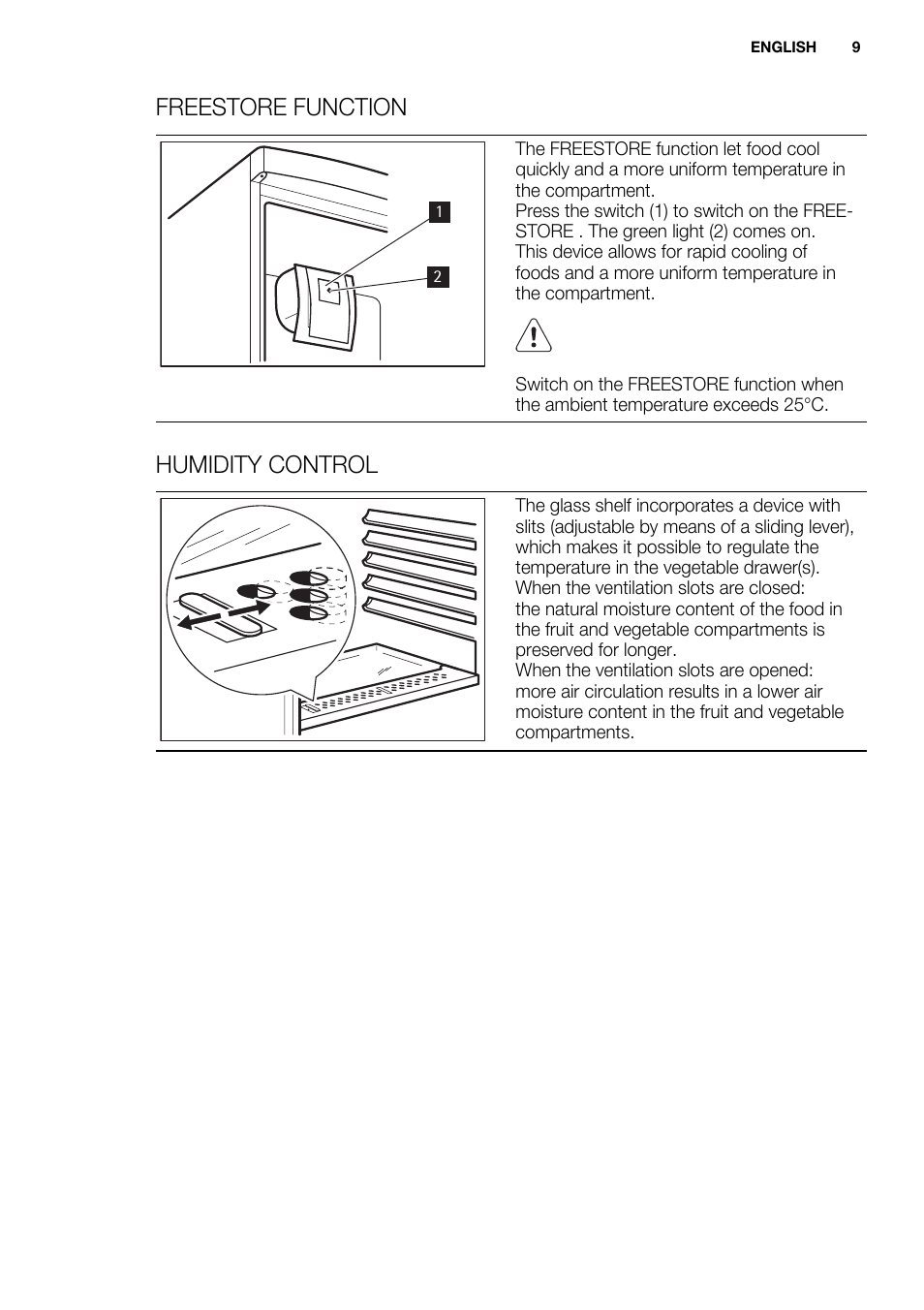 Freestore function, Humidity control | Electrolux ENN2911AOW User Manual | Page 9 / 76