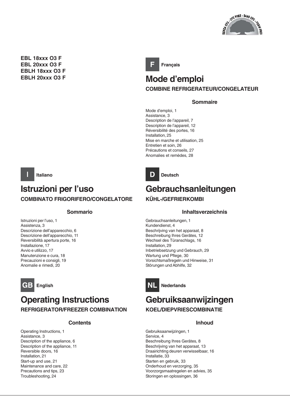 Hotpoint Ariston Combiné EBLH 18223 F O3 User Manual | 52 pages