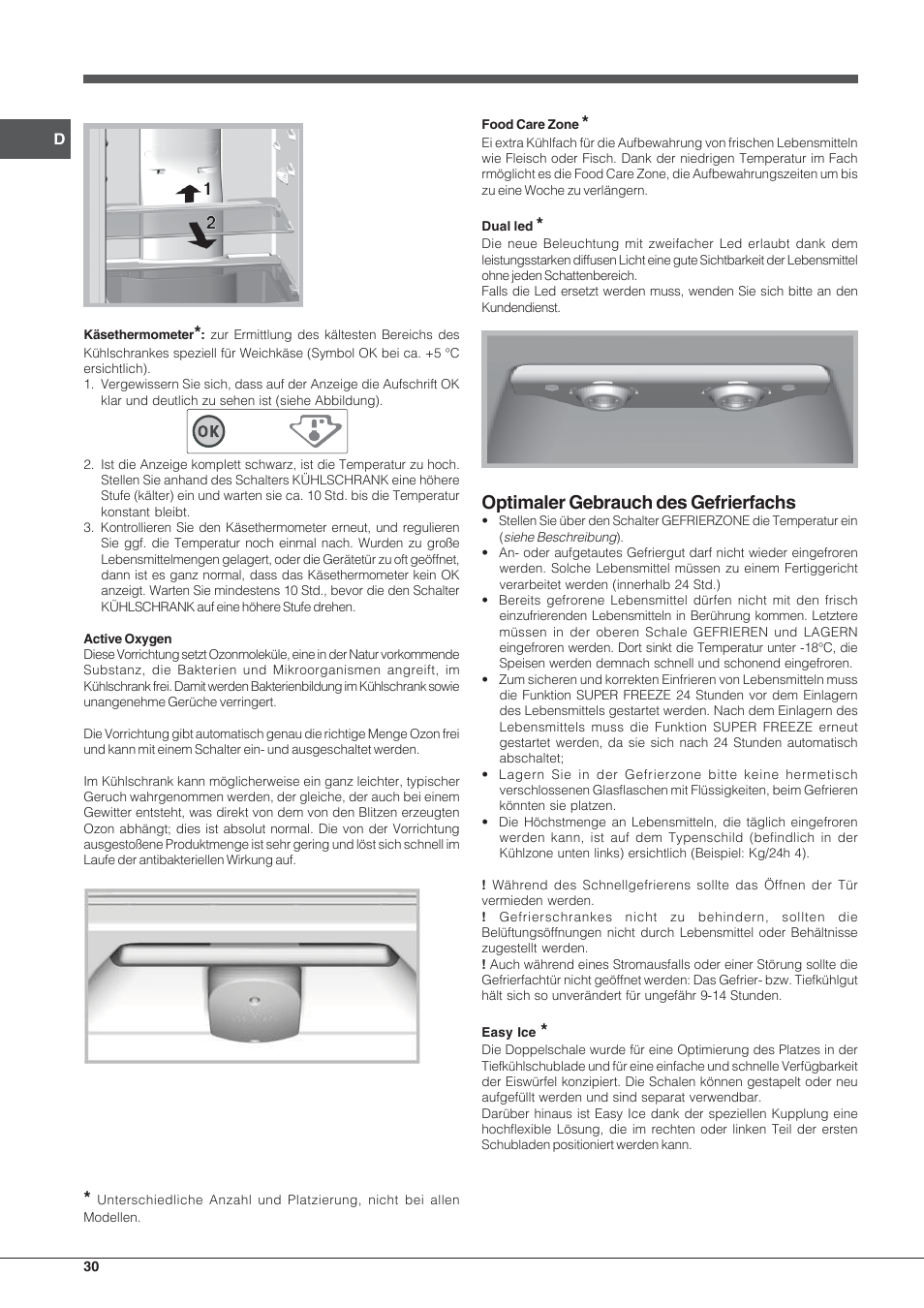 Optimaler gebrauch des gefrierfachs | Hotpoint Ariston Combiné EBLH 18223 F O3 User Manual | Page 30 / 52