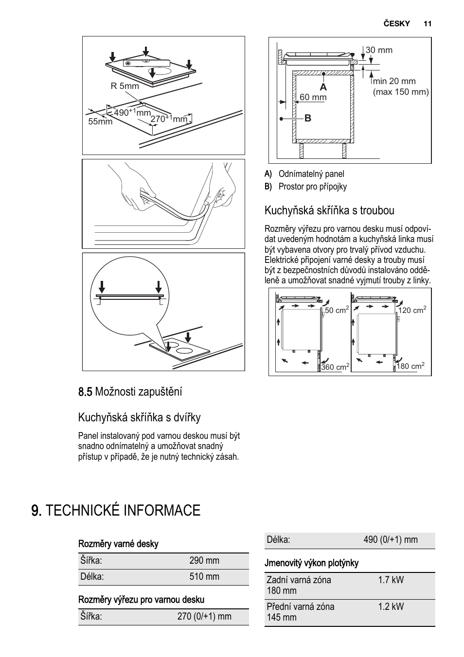 Technické informace, 5 možnosti zapuštění kuchyňská skříňka s dvířky, Kuchyňská skříňka s troubou | Electrolux EHF3920BOK User Manual | Page 11 / 72