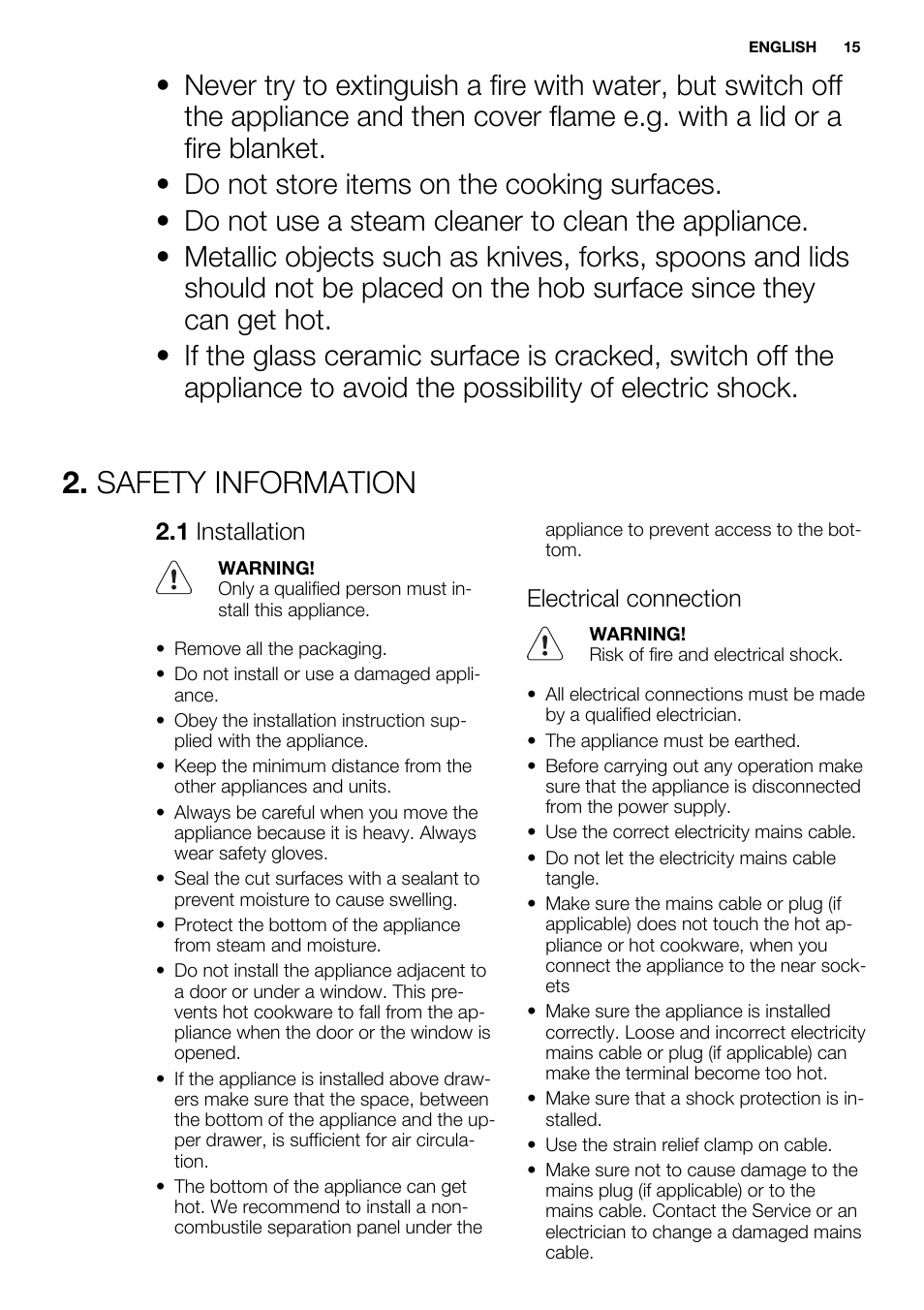 Safety information | Electrolux EHF3920BOK User Manual | Page 15 / 72