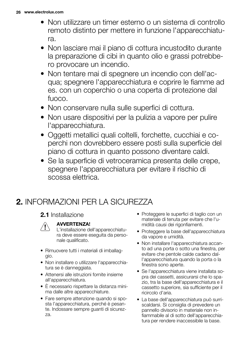 Informazioni per la sicurezza | Electrolux EHF3920BOK User Manual | Page 26 / 72