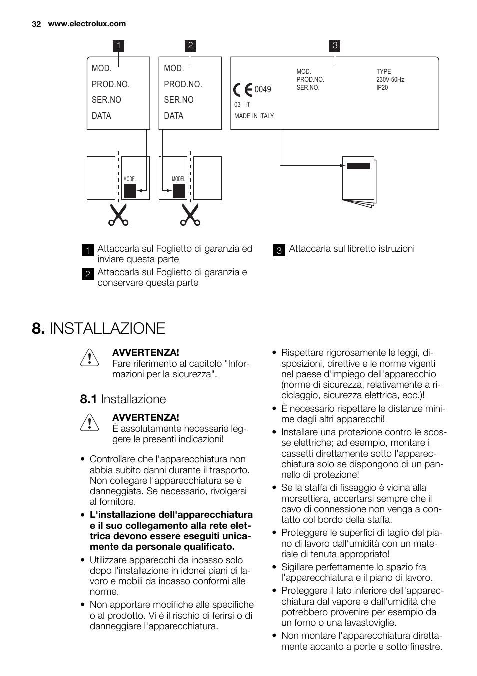 Installazione, 1 installazione | Electrolux EHF3920BOK User Manual | Page 32 / 72