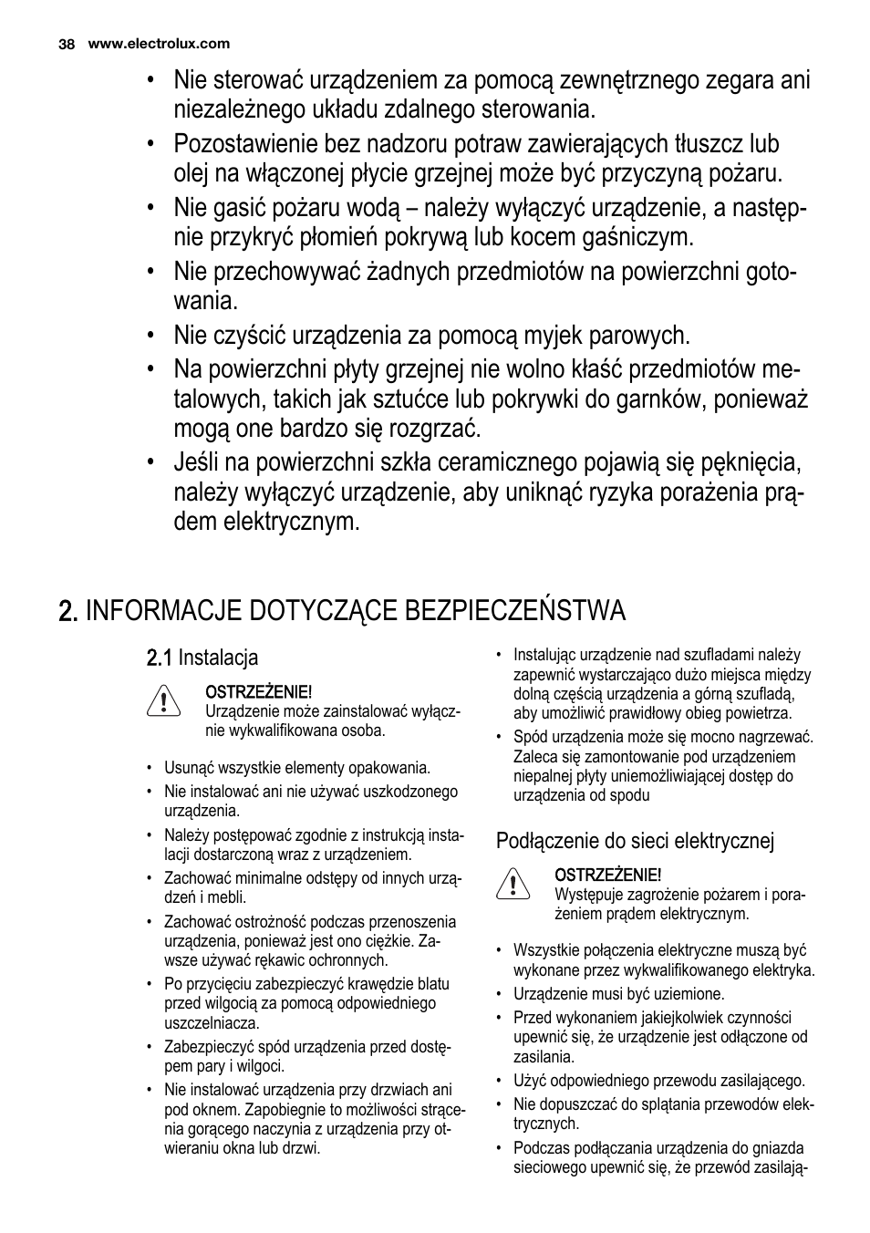 Informacje dotyczące bezpieczeństwa | Electrolux EHF3920BOK User Manual | Page 38 / 72