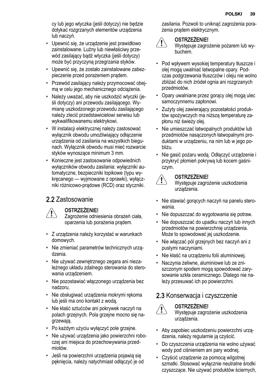 2 zastosowanie, 3 konserwacja i czyszczenie | Electrolux EHF3920BOK User Manual | Page 39 / 72