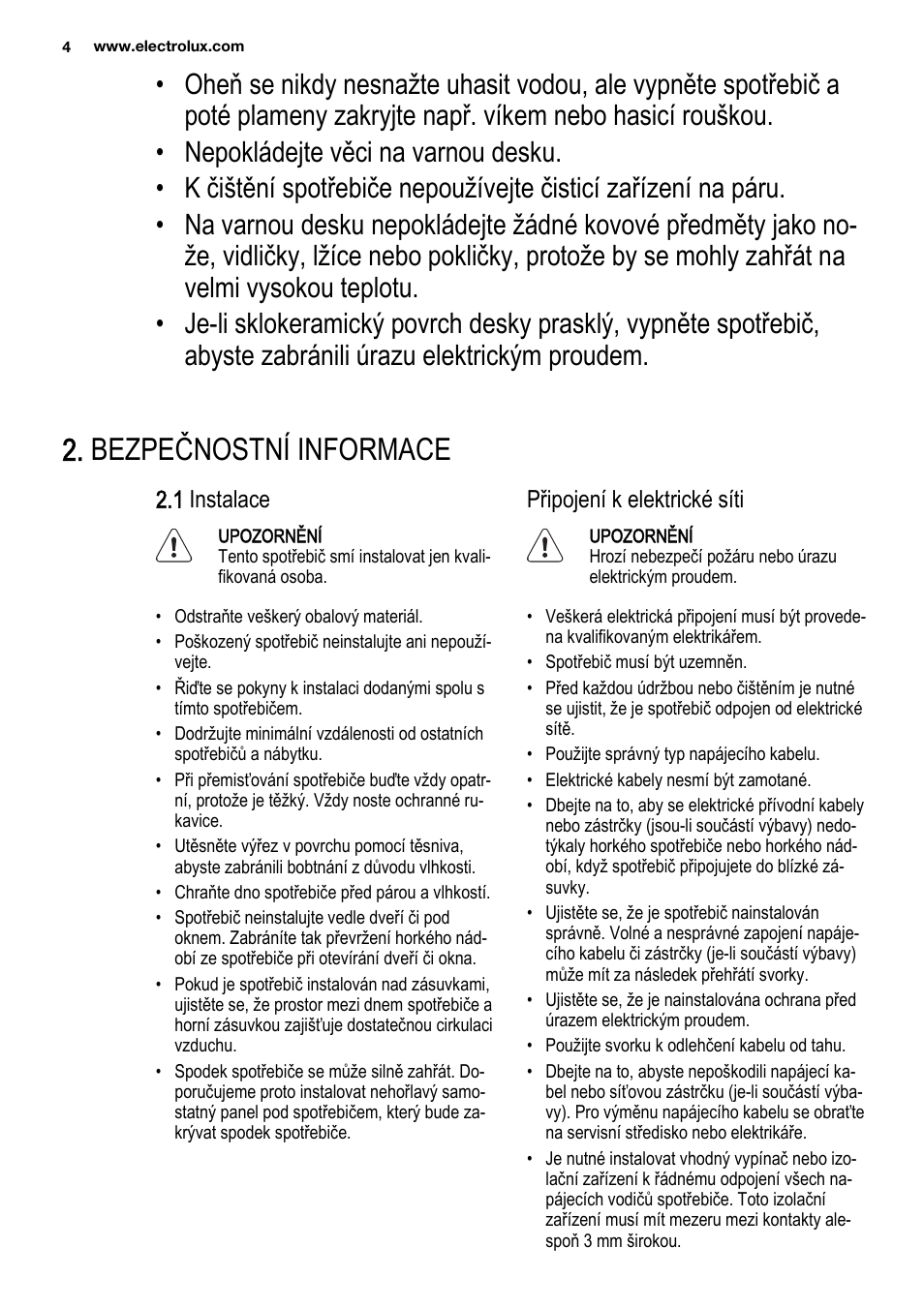 Bezpečnostní informace | Electrolux EHF3920BOK User Manual | Page 4 / 72