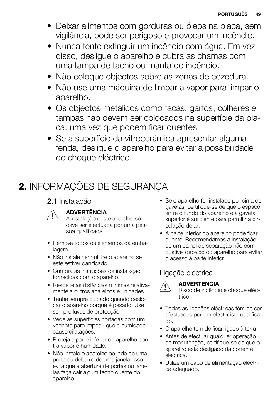 Informações de segurança | Electrolux EHF3920BOK User Manual | Page 49 / 72