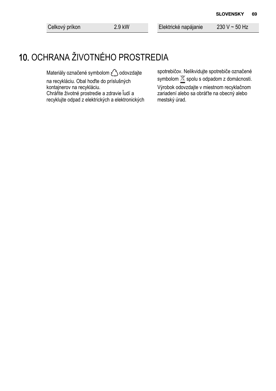 Ochrana životného prostredia | Electrolux EHF3920BOK User Manual | Page 69 / 72