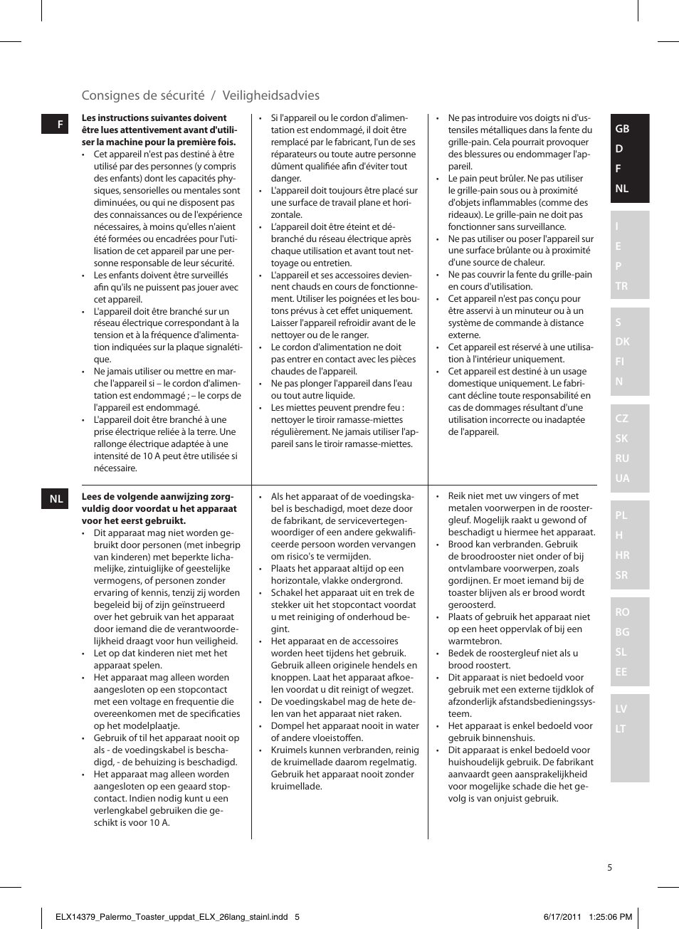 Consignes de sécurité / veiligheidsadvies | Electrolux EAT7100R User Manual | Page 5 / 48