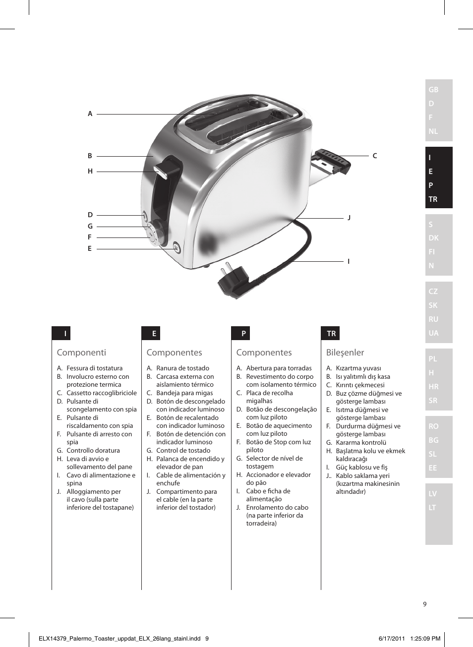 Bileşenler componenti componentes componentes | Electrolux EAT7100R User Manual | Page 9 / 48