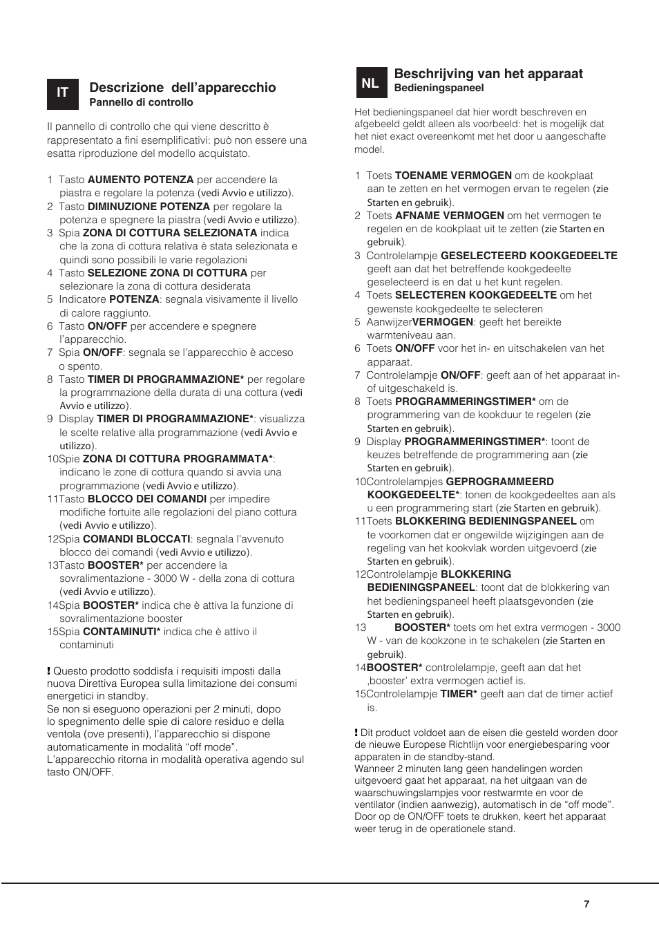Descrizione dell’apparecchio, Nl beschrijving van het apparaat | Hotpoint Ariston CE6IFA.T X F-HA S User Manual | Page 7 / 64
