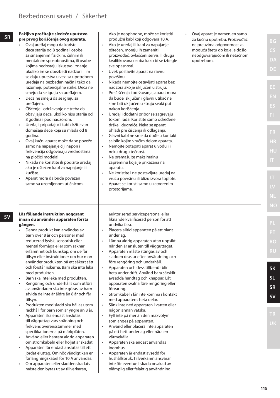 Säkerhet, Bezbednosni saveti | Electrolux EKAM300 User Manual | Page 115 / 154