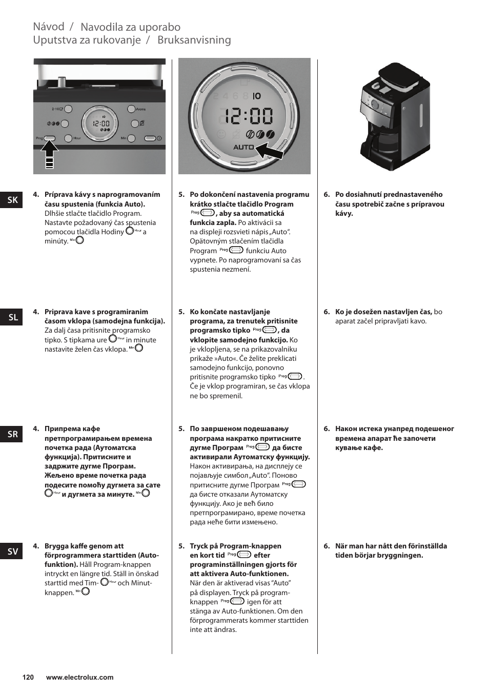 Bruksanvisning, Uputstva za rukovanje, Navodila za uporabo | Návod | Electrolux EKAM300 User Manual | Page 120 / 154